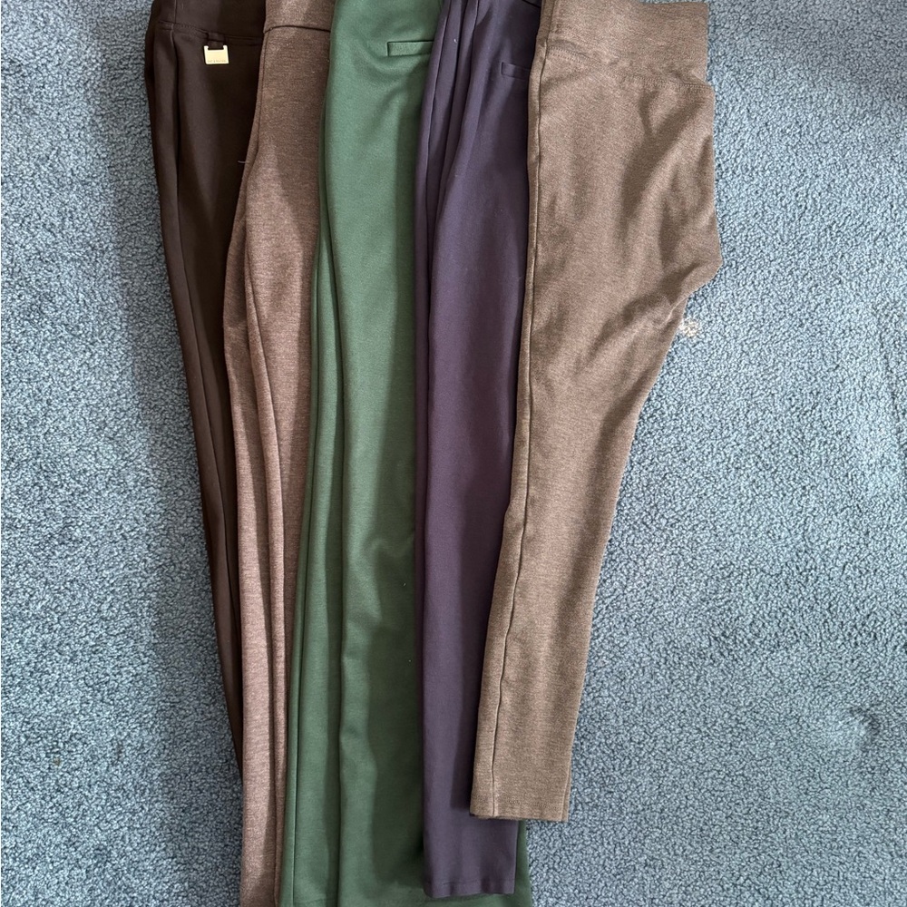 Five Pairs of Women’s Pull-On Pants in Black, Grey, Green, Navy